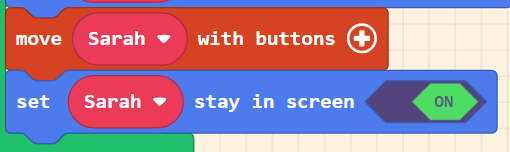 Screenshot of blocks - move mySprite with buttons, set mySprite stay in screen ON